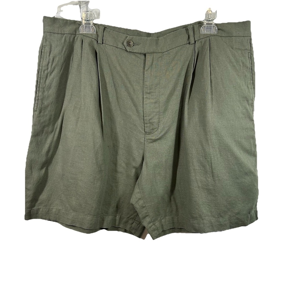 Vtg‎ Perry Ellis Pleated Shorts 42 Linen Rayon Olive Green Quiet Luxury 90s Prep